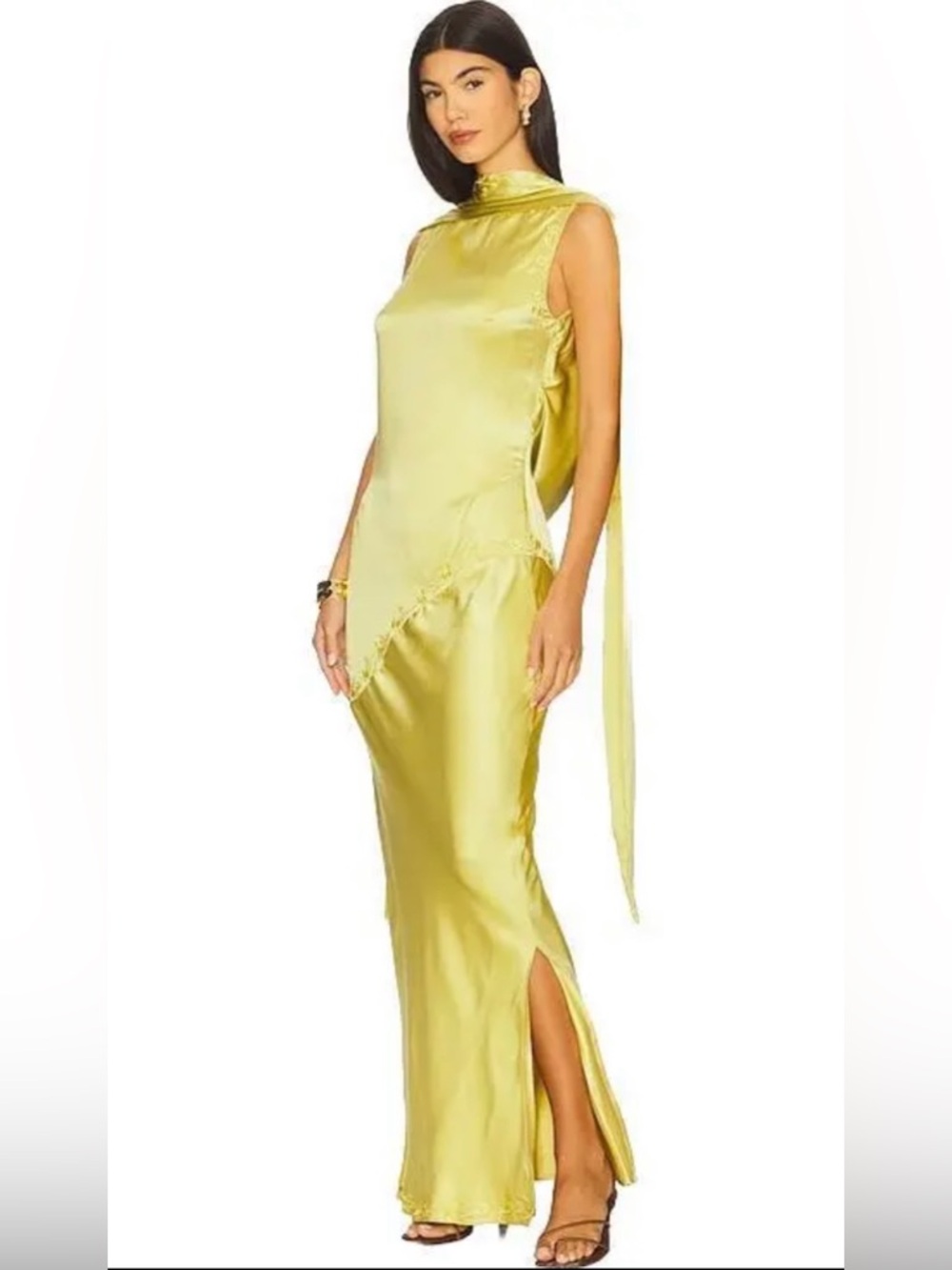 Yellow The Label Nina Silk Gown with Removable Neck Tie
